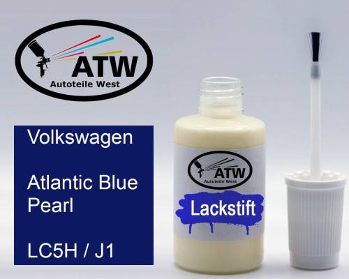 Volkswagen, Atlantic Blue Pearl, LC5H / J1: 20ml Lackstift, von ATW Autoteile West.